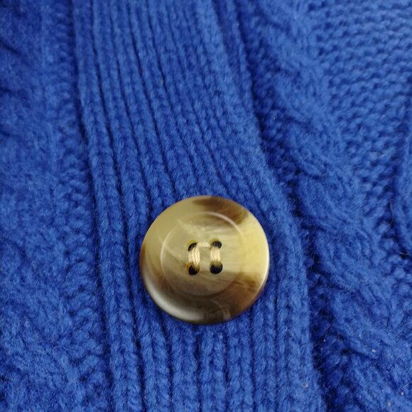 LL Bean Sweater Cardigan Extra Fine Merino Wool Cable Knit Blue Womens Medium - Picture 3 of 9